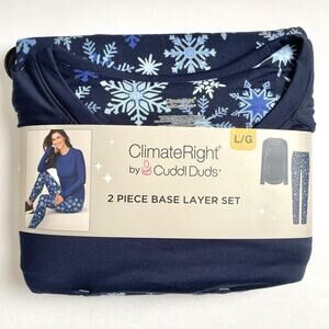 ClimateRight by Cuddl Duds Womens Large 2 pc Base Layer Set Blue Snowflakes New